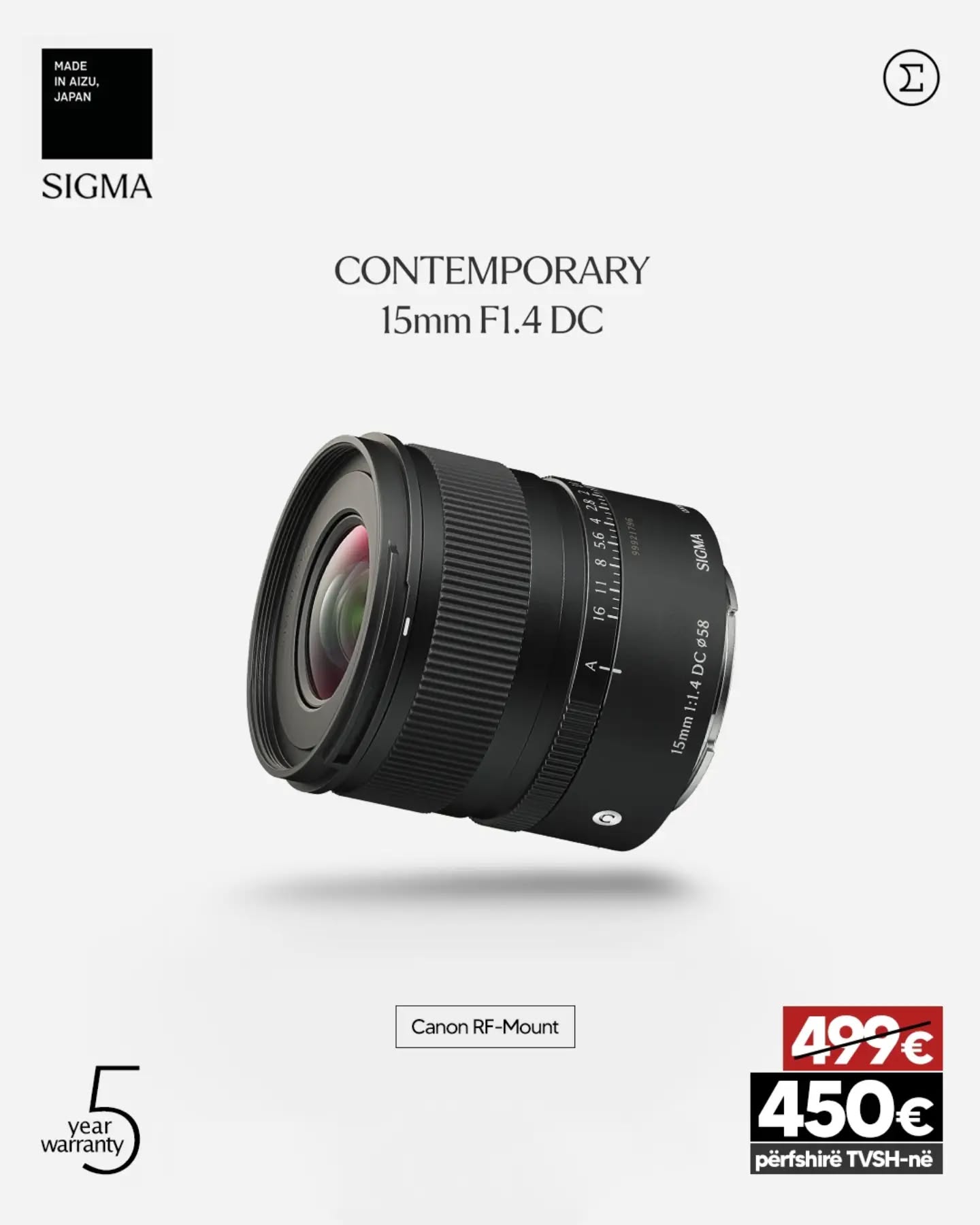 Sigma 15mm F1.4 DC | Contemporary për Canon RF